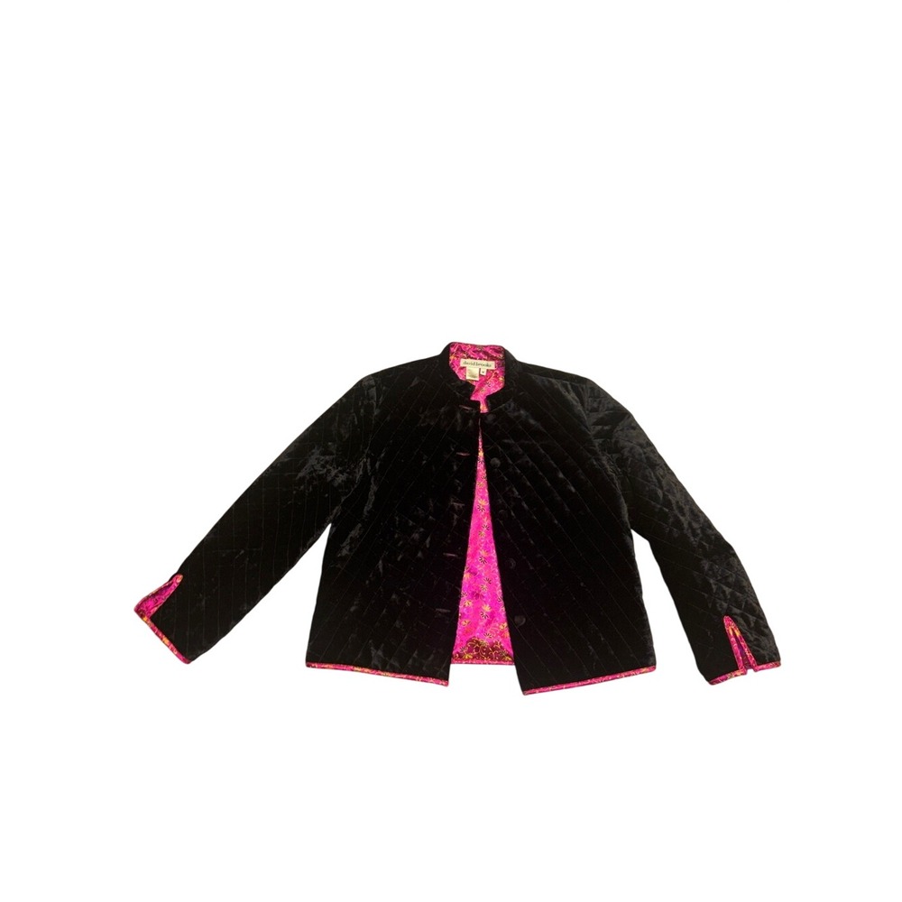 David Brooks Reversible Quilted Jacket Pink Floral Brocade Black Velvet Medium - Picture 3 of 9